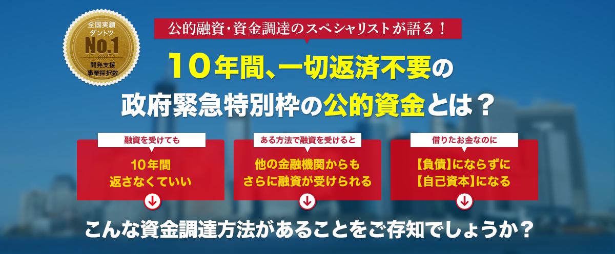 10年間、一切返済不要の政府緊急特別枠の公的融資・補助金とは？