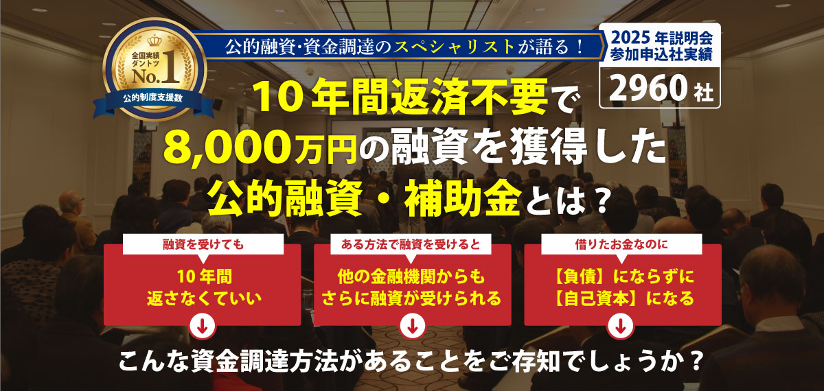 10年間返済不要で8000万円の融資を獲得した公的資金とは？